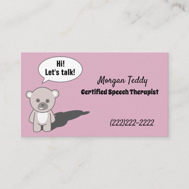 Teddy Bear Talking Print Cute Speech Therapy Business Card (Front)
