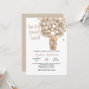 Teddy Bear Tan Balloons Gender Neutral Baby Shower Invitation