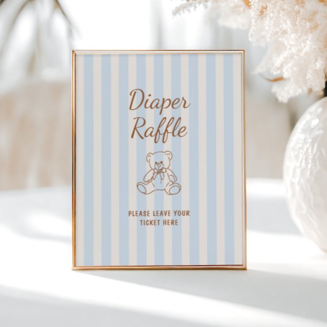 Teddy Bear Tan Blue Stripes Baby Shower Poster (Creator Uploaded)