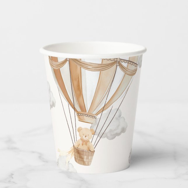 Teddy Bear Tan Hot Air Balloon Paper Cups (Front)