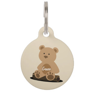 Teddy Bear Tan Personalised Pet ID Tag