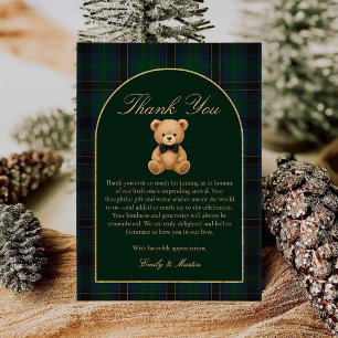 Teddy Bear Tartan Plaid Baby Shower Thank You Card