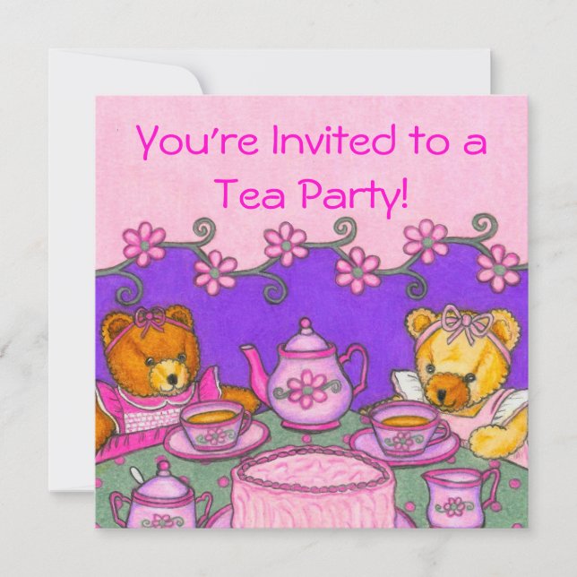Teddy Bear Tea Party Invitation Cards (Front)