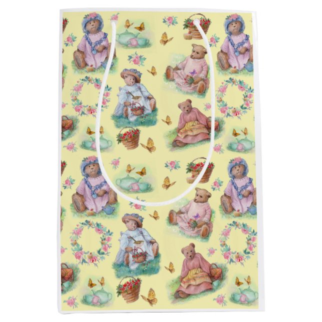 Teddy Bear Tea Time Yellow Medium Gift Bag (Front)