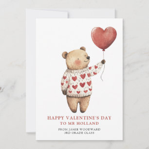 Teddy Bear Teacher Happy Valentine's Day    Holiday Card