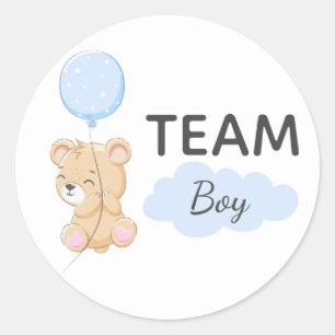 Teddy Bear Team Boy Gender Reveal Party Round Classic Round Sticker