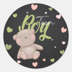 Teddy Bear Team Boy Gender Reveal Stickers 