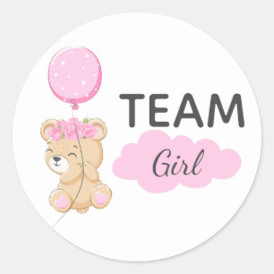 Teddy Bear Team Girl Gender Reveal Party Round Classic Round Sticker