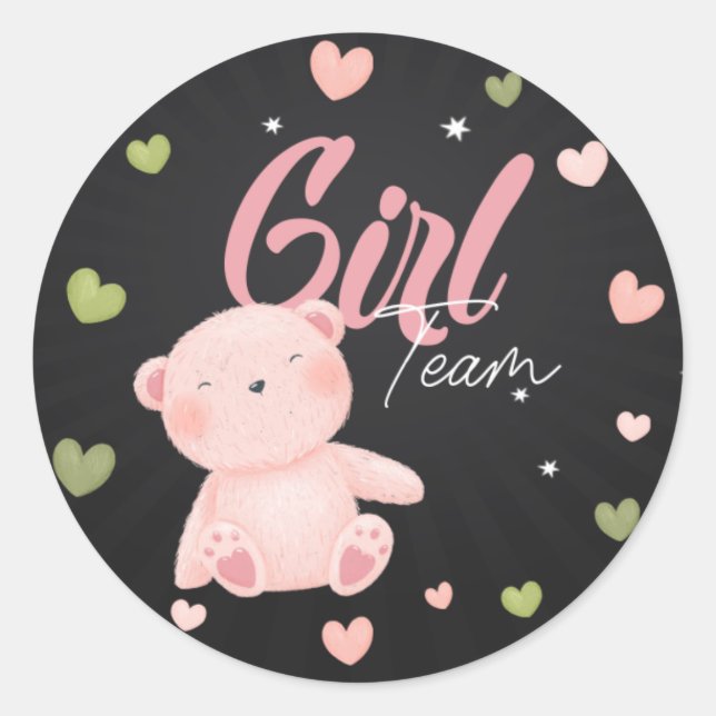 Teddy Bear Team Girl Gender Reveal Stickers  (Front)