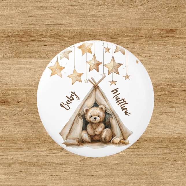 Teddy bear teepee beige brown stars boho nursery ceramic knob (Creator Uploaded)