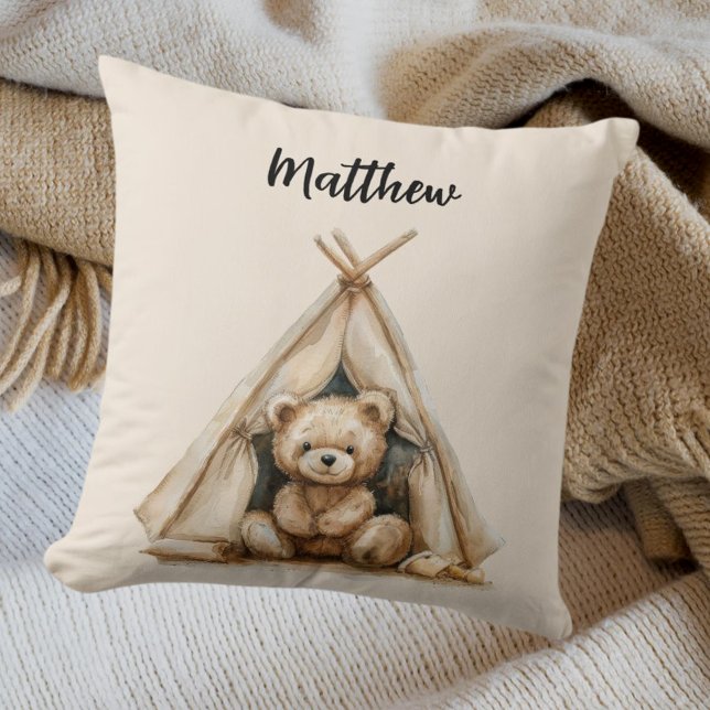 Teddy bear teepee vintage brown beige nursery cushion (Creator Uploaded)