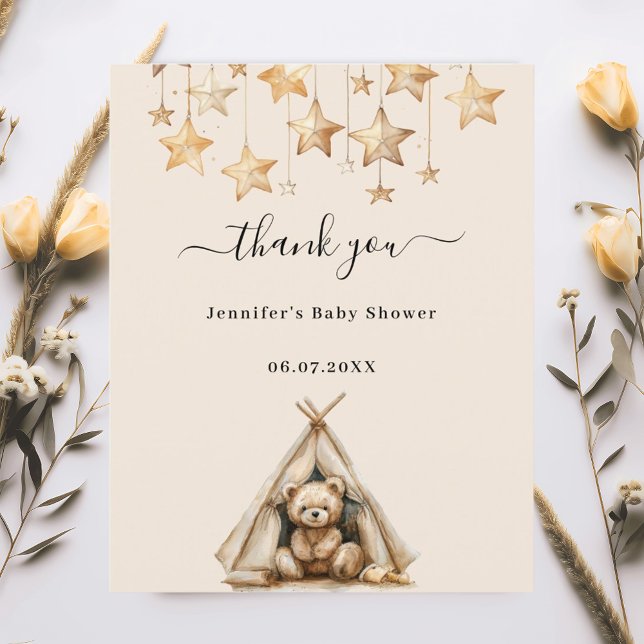 Teddy bear tent beige baby shower thank you card (Creator Uploaded)