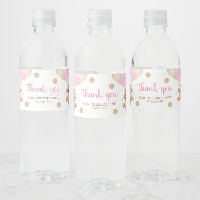 Teddy Bear Thank You Baby Show  Water Bottle Label (Bottles)