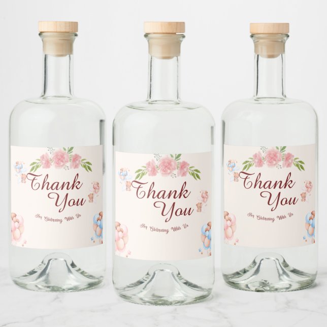 Teddy Bear Thank You Baby Show Water Bottle Label (Bottles)