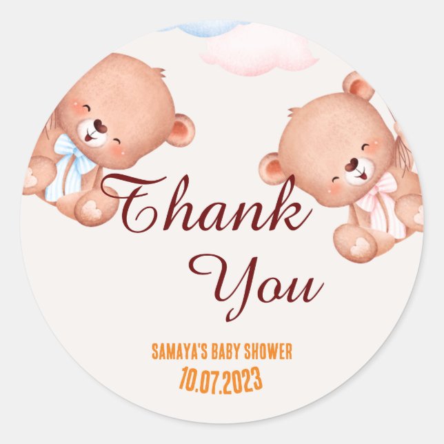 Teddy Bear Thank You Baby Shower Classic Round Sticker (Front)