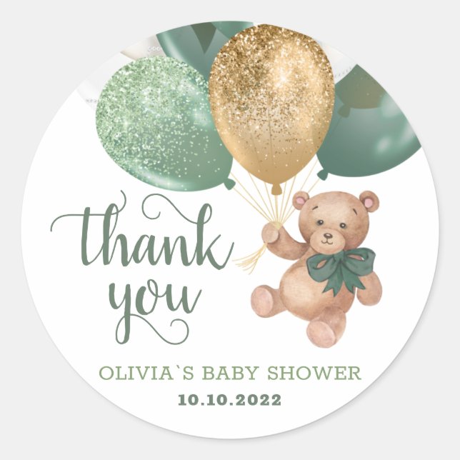 Teddy Bear Thank You Baby Shower Favour Gift  Classic Round Sticker (Front)