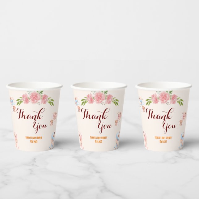 Teddy Bear Thank You Baby Shower Paper Cups (Multi)