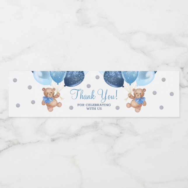 Teddy Bear Thank You Baby Shower Water Bottle Label (Single Label)