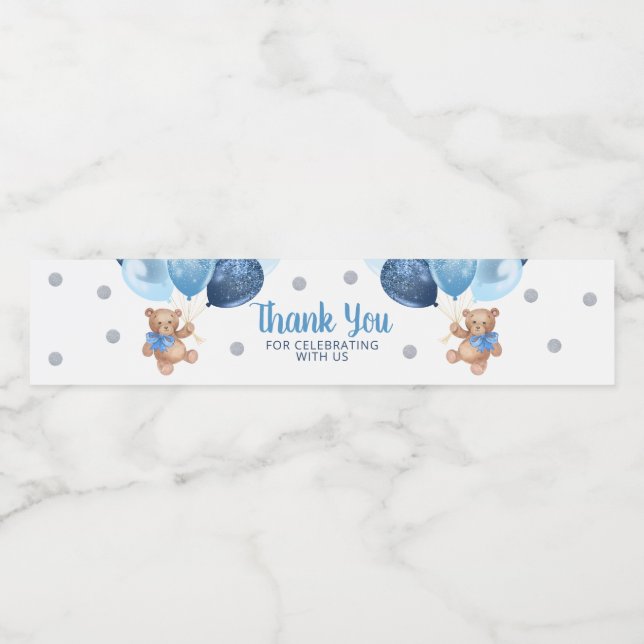 Teddy Bear Thank You Baby Shower Water Bottle Label (Single Label)