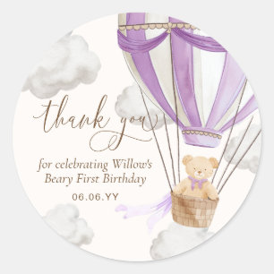Teddy Bear Thank You Beary First Birthday  Classic Round Sticker