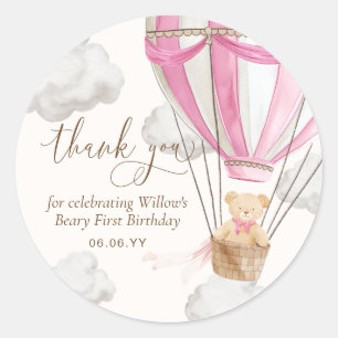 Teddy Bear Thank You Beary First Birthday  Classic Round Sticker