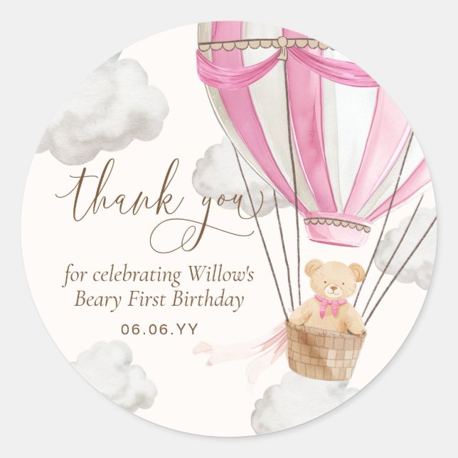Teddy Bear Thank You Beary First Birthday  Classic Round Sticker (Front)