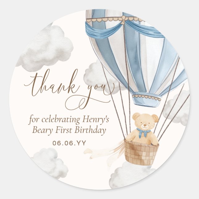 Teddy Bear Thank You Beary First Birthday  Classic Round Sticker (Front)