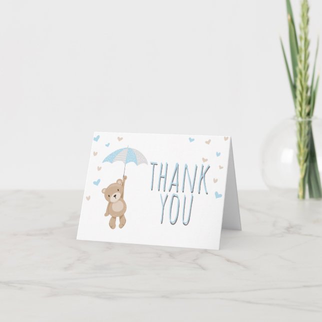 Teddy bear Thank you card Woodland Boy Umbrella (Front)