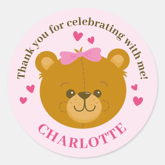 Teddy Bear Thank You Sticker Personalised (Front)