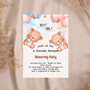 Teddy Bear Theme Baby Gender Reveal  Invitation