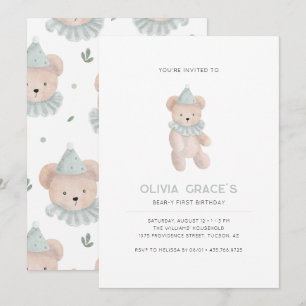 Teddy Bear Theme First Birthday Invitation