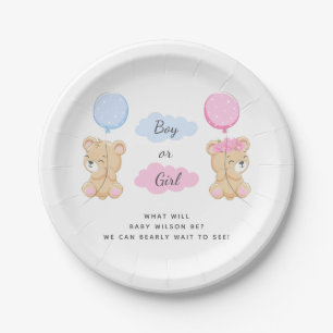 Teddy Bear Theme Gender Reveal Party Paper Plate
