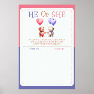 Teddy Bear Theme Gender Reveal Voting Sign