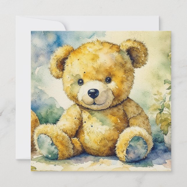 Teddy Bear themed Boy's Baby Shower Invitation (Front)