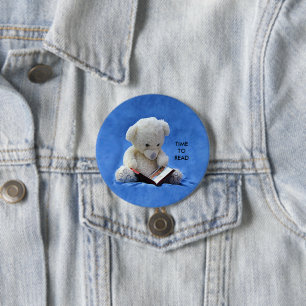 Teddy Bear Time to Read Blue Stuffed Animal, ZKOA 7.5 Cm Round Badge