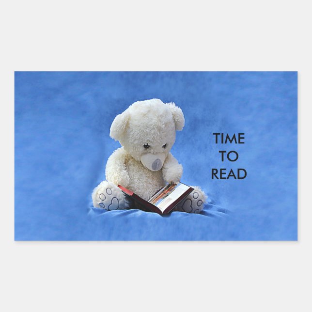 Teddy Bear Time to Read Rectangle Sticker, ZKA Rectangular Sticker (Front)