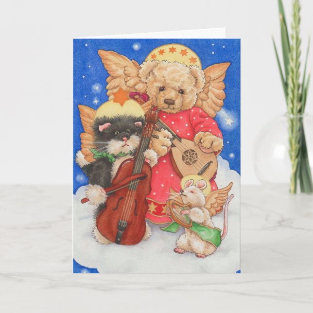 Teddy Bear Toy Angel Choir Cute Christmas Card (Front)
