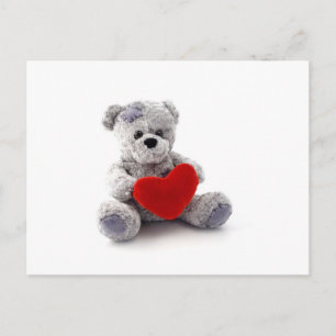 Teddy Bear Toy Holding A Heart On White Background Postcard