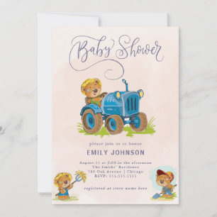 Teddy Bear Tractor Baby Shower Invitation