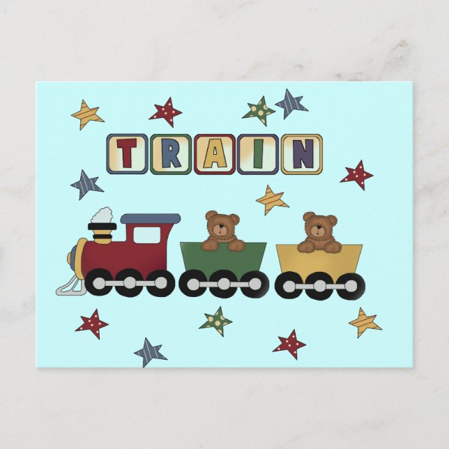Teddy Bear Train T-shirts and Gifts Postcard (Front)