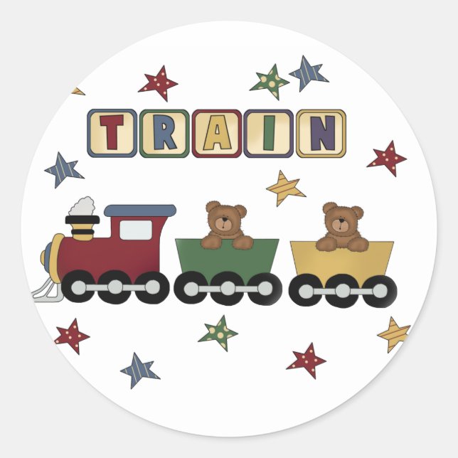 Teddy Bear Train Tshirts and Gifts Classic Round Sticker (Front)