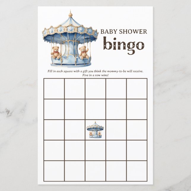 Teddy Bear Twin Boys Baby Shower Bingo Game (Front)