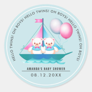 Teddy Bear Twin Boys Baby Shower Favour Stickers