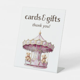 Teddy Bear Twin Girl Baby Shower Cards and Gifts Pedestal Sign