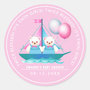 Teddy Bear Twin Girl Baby Shower Classic Round Sticker