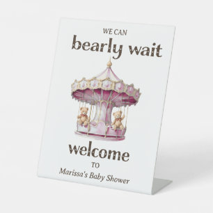 Teddy Bear Twin Girl Baby Shower Welcome Pedestal Sign