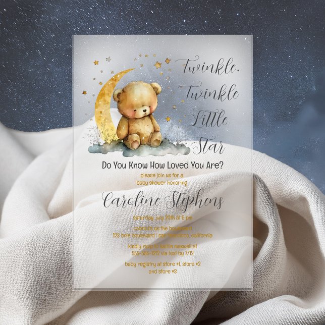 Teddy Bear Twinkle Twinkle Little Star Baby Shower Acrylic Invitations (Teddy Bear "Twinkle, Twinkle Little Star" "Do You Know How Loved You Are" Baby Shower Acrylic Invite)