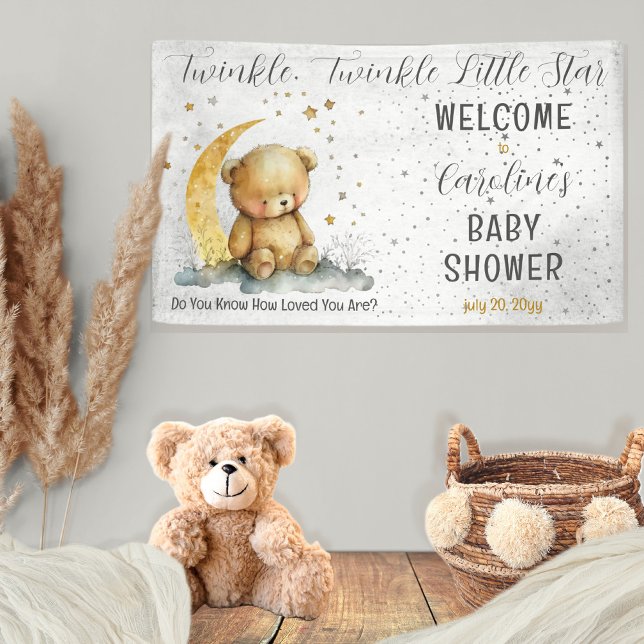Teddy Bear Twinkle Twinkle Little Star Baby Shower Banner (Create an enchanting baby shower with our Teddy Bear Twinkle Twinkle Little Star collection.  )