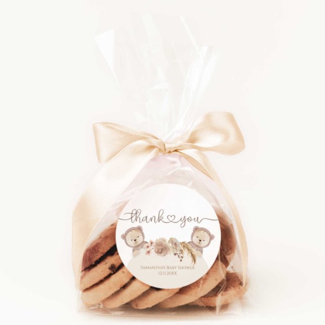Teddy Bear Twins Baby Shower Favors Thank You   Classic Round Sticker (Creator Uploaded)