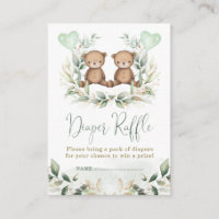 Teddy Bear Twins Greenery Gold Diaper Raffle Baby